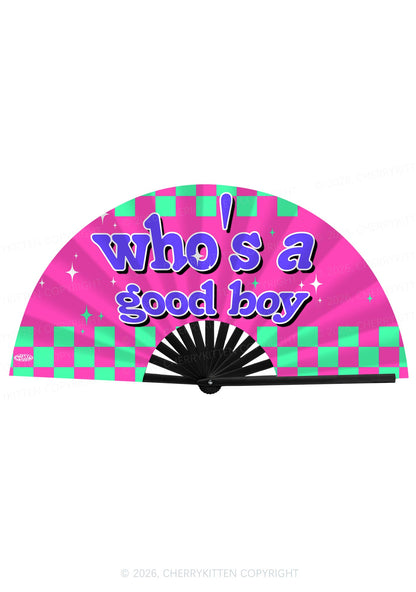Whos A Good Boy Y2K Rave Hand Fan Cherrykitten