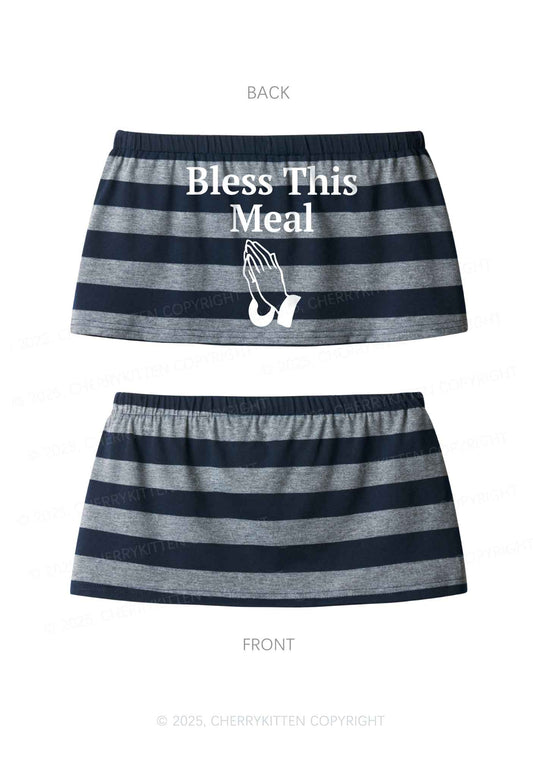 Bless This Meal Y2K Navy Grey Striped Mini Skirt Cherrykitten