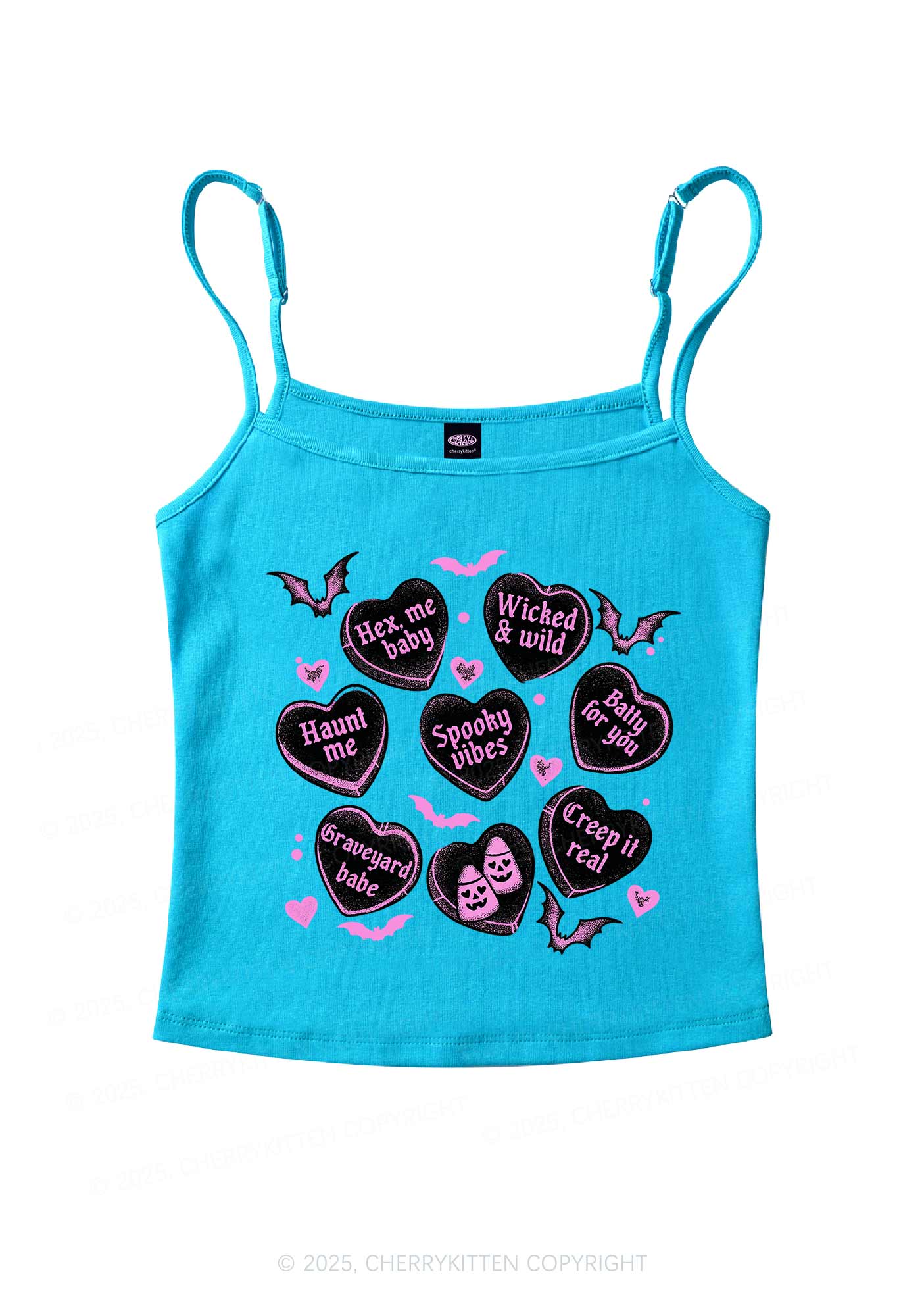Spooky Candy Heart Valentine's Day Y2K Spaghetti Strap Cami Cherrykitten