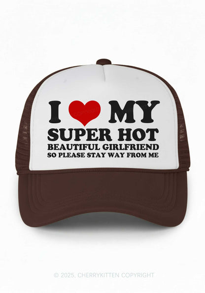 Love My Super Hot GF Valentine's Day Y2K Colorblock Trucker Hat Cherrykitten