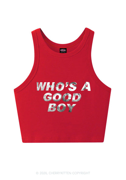 Whos A Good Boy Silver Foil Printed Y2K Crop Tank Top Cherrykitten