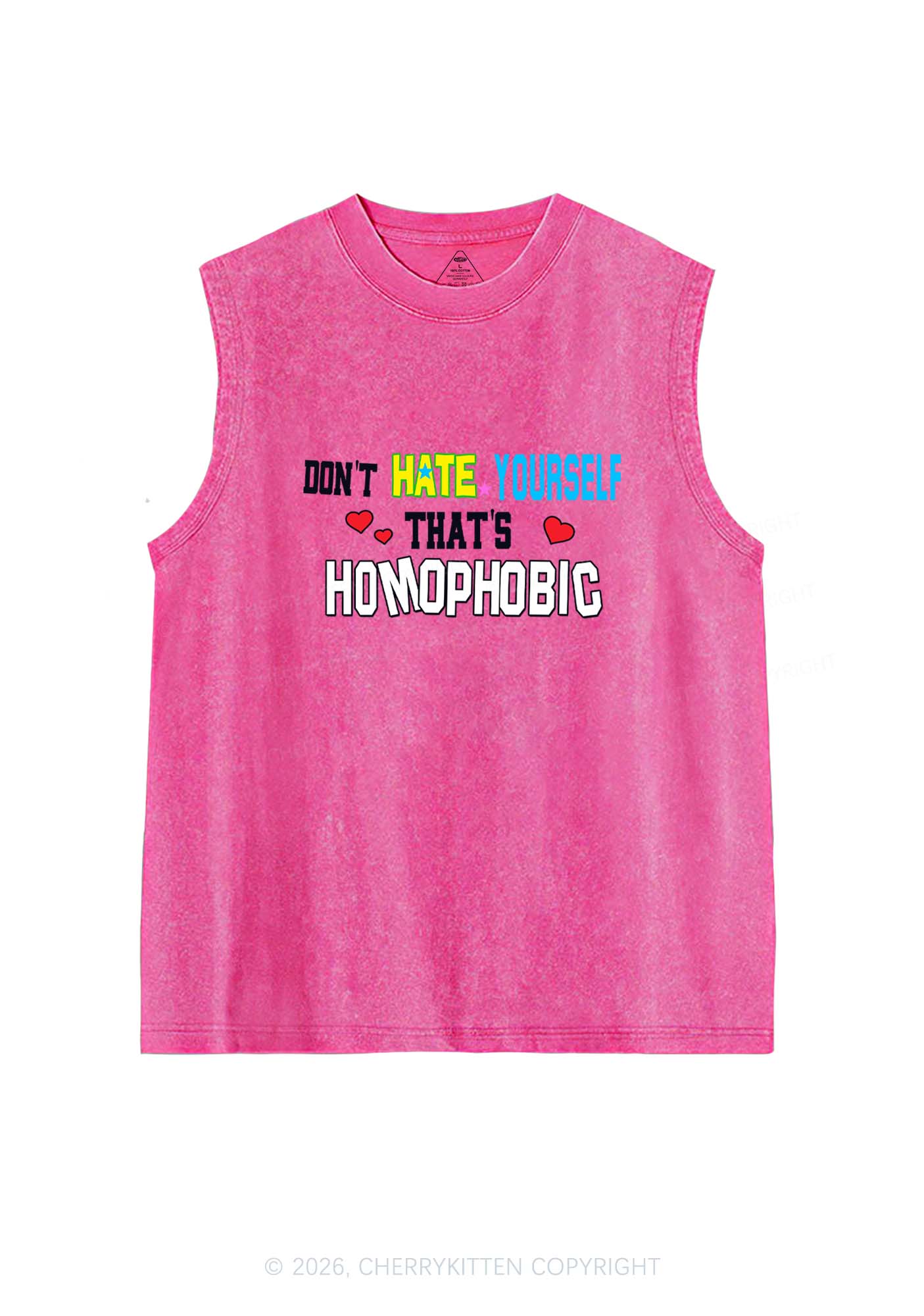 Hate Yourself Thats Homophobic Pride Y2K Washed Muscle Tank Cherrykitten