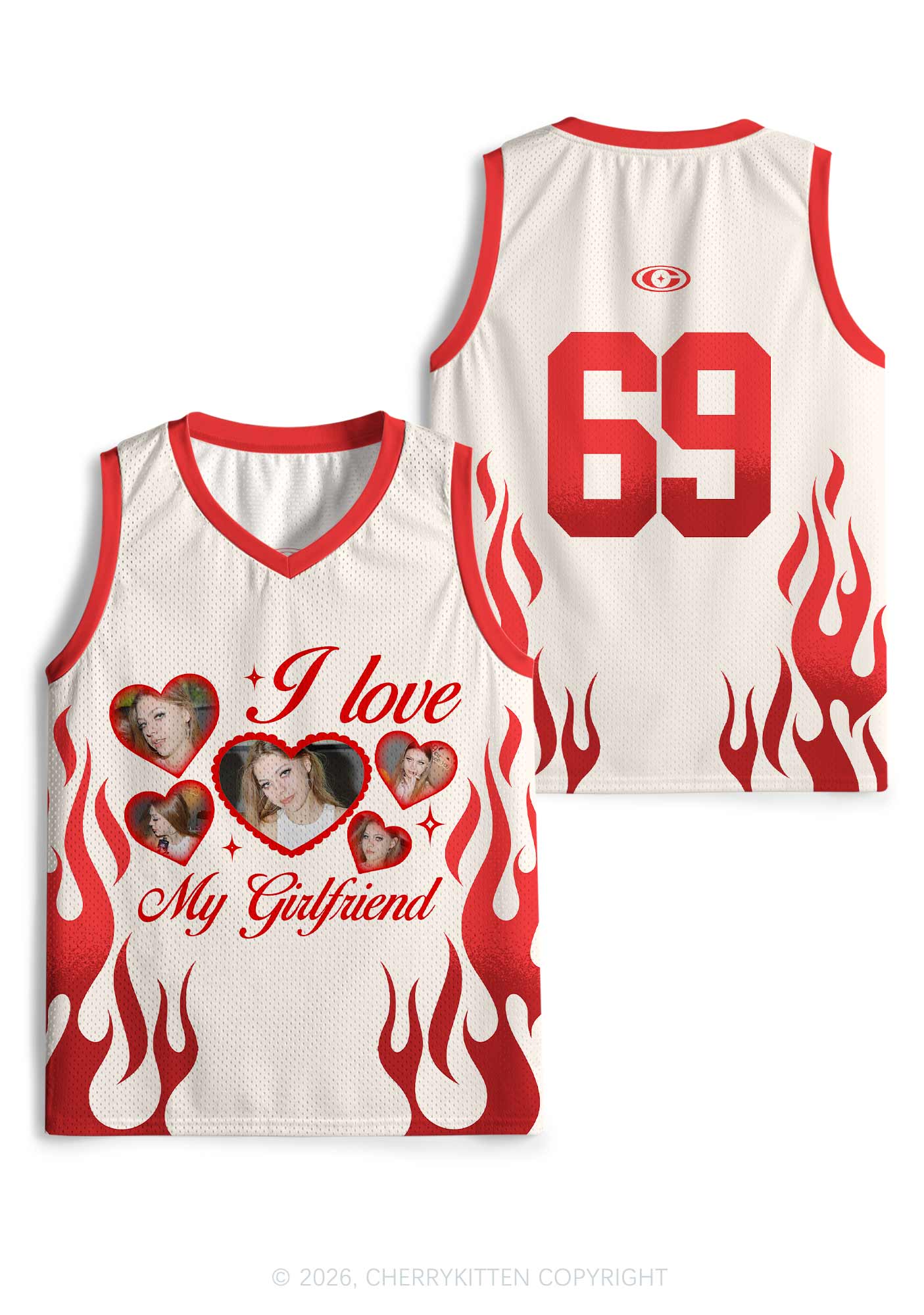 Creamy White Custom GF BF Photo Y2K Sport Jersey Tank Cherrykitten