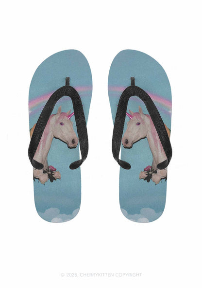 Blue Unicorn Y2K Print Flip Flops Cherrykitten