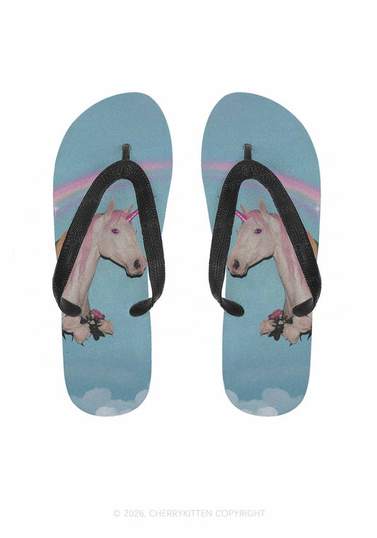 Blue Unicorn Y2K Print Flip Flops Cherrykitten