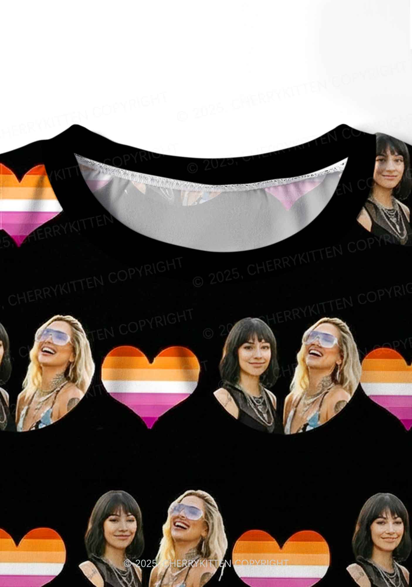 Custom Lesbian Couple Photo Valentine's Day Y2K Print Long Sleeve Pajama Set Cherrykitten