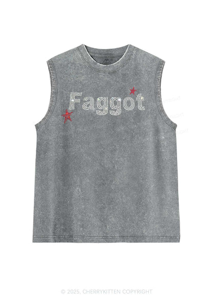 Rhinestone Faggot Pride Y2K Washed Muscle Tank Cherrykitten