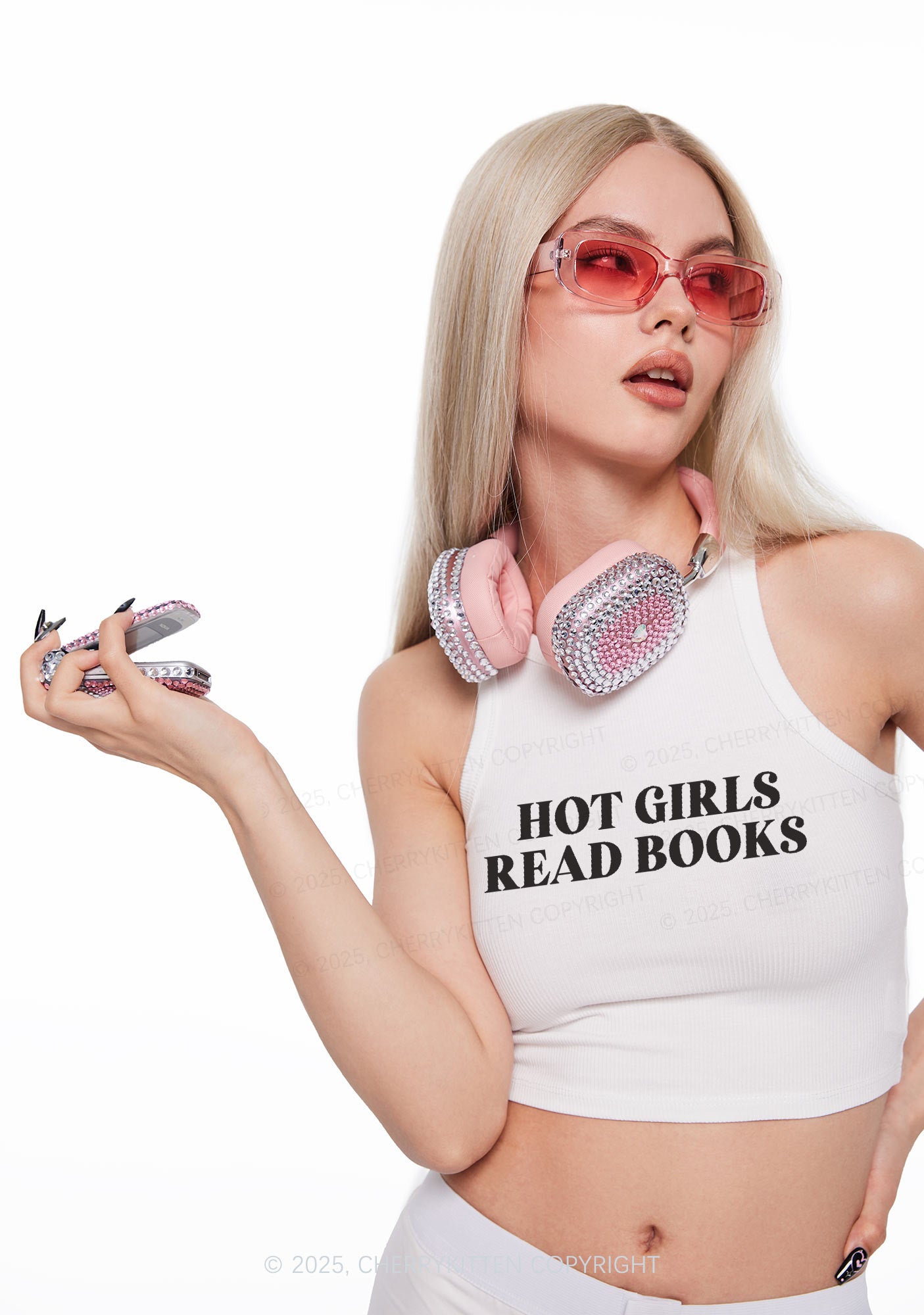 Hot Girls Read Books Y2K Crop Tank Top Cherrykitten