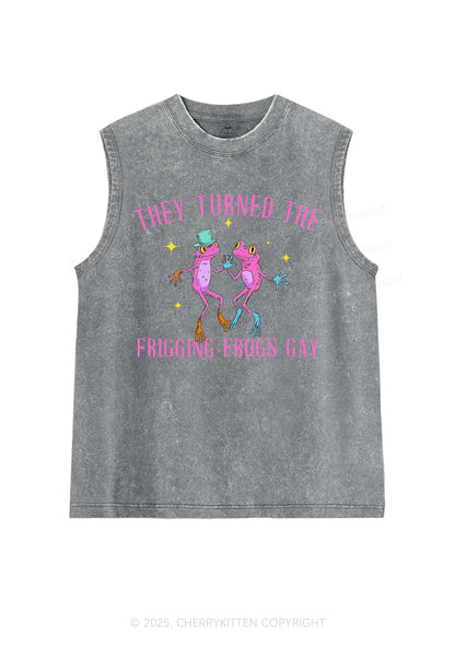 Frogs Gay Pride Y2K Washed Muscle Tank Cherrykitten