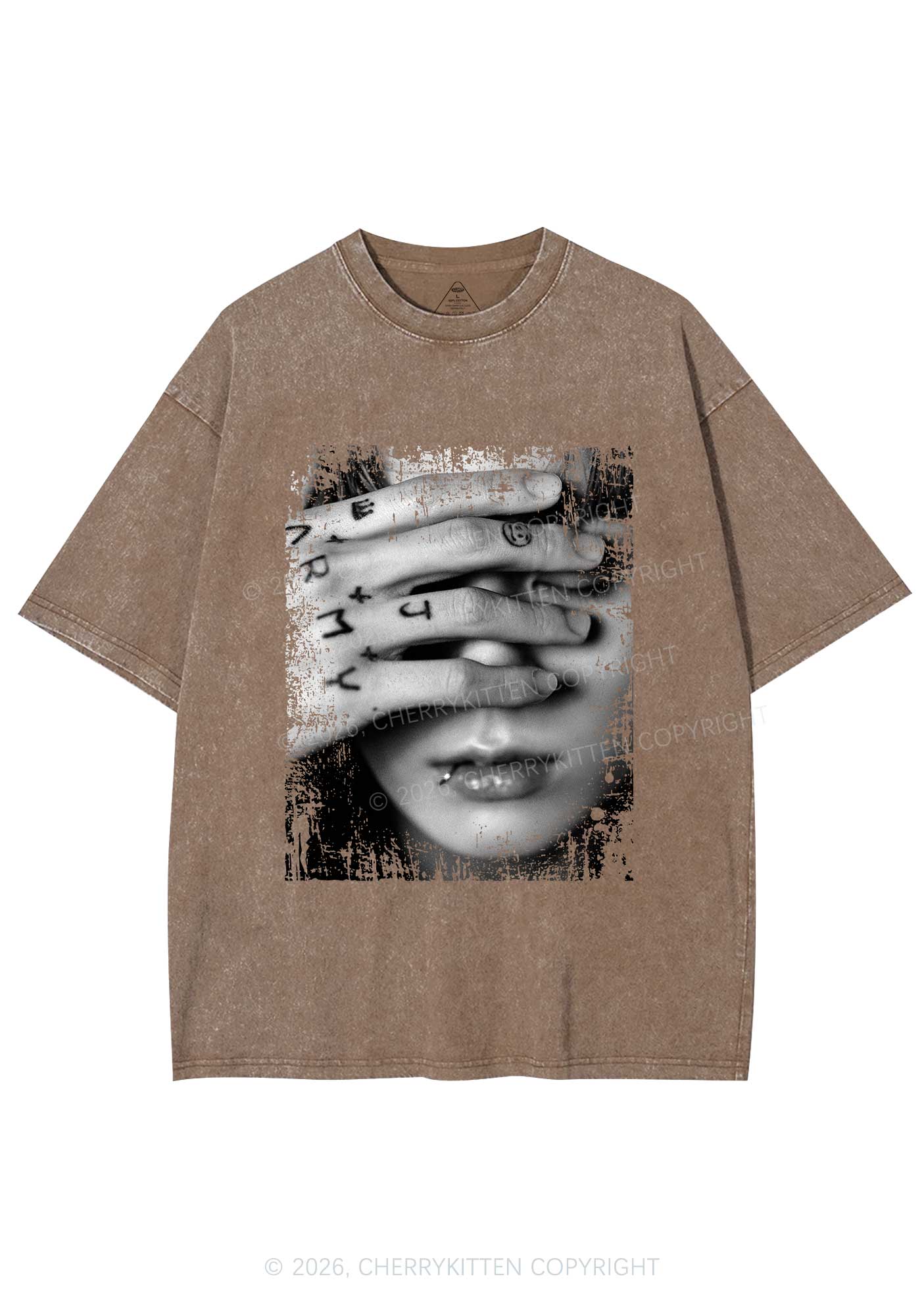 Tattoo Hand Portrait Kpop Y2K Shirts Washed Tee Cherrykitten