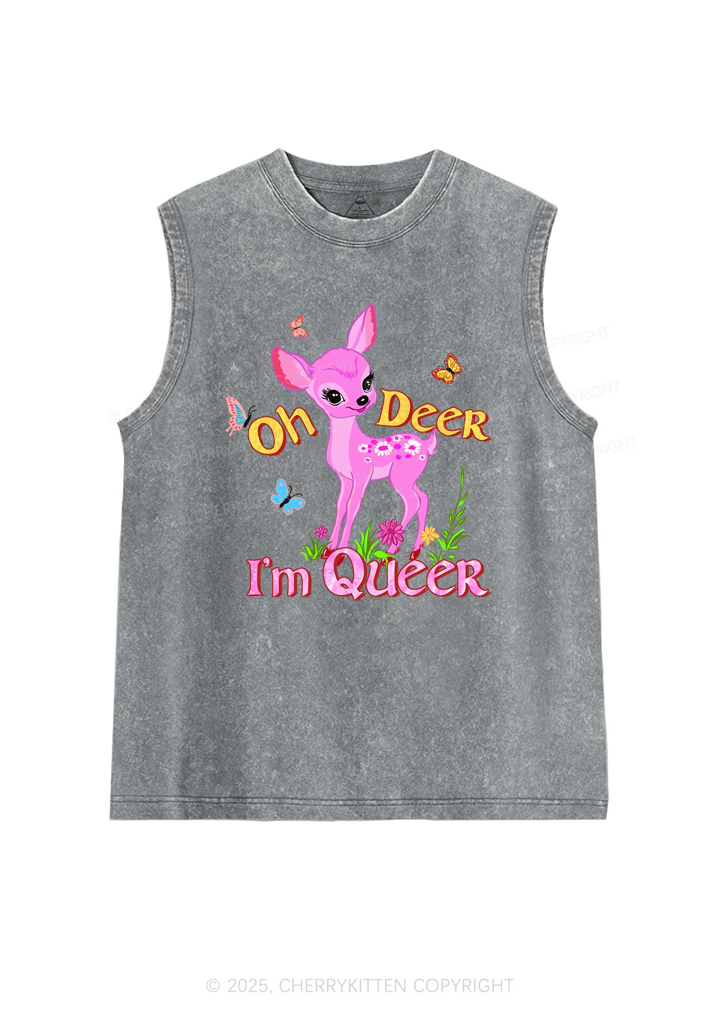 Oh Deer Im Queer Pride Y2K Washed Muscle Tank Cherrykitten