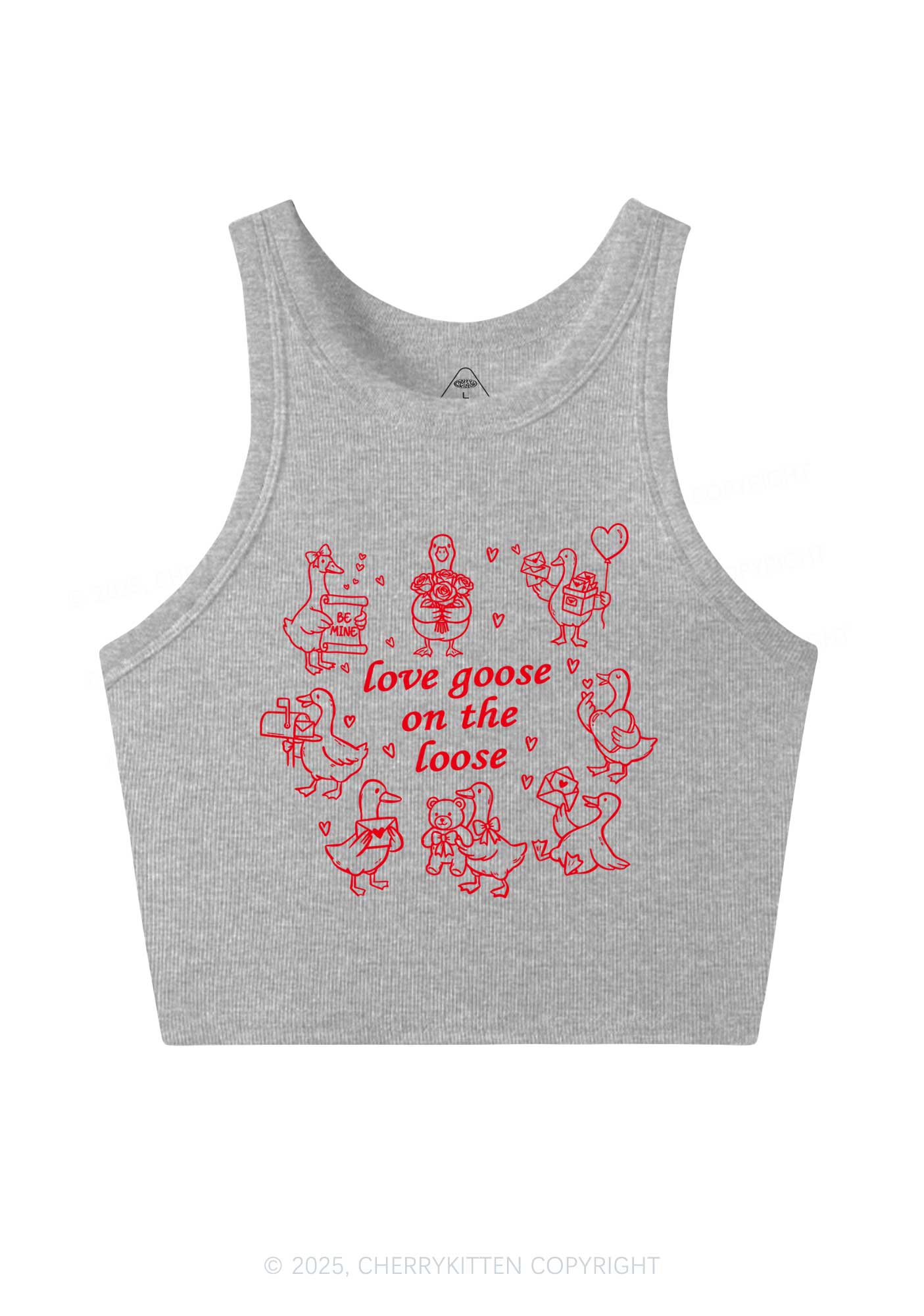 Love Goose On The Loose Valentine's Day Y2K Crop Tank Top Cherrykitten