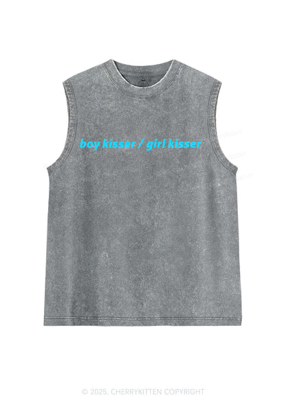 Boy Kisser Girl Kisser Pride Y2K Washed Muscle Tank Cherrykitten