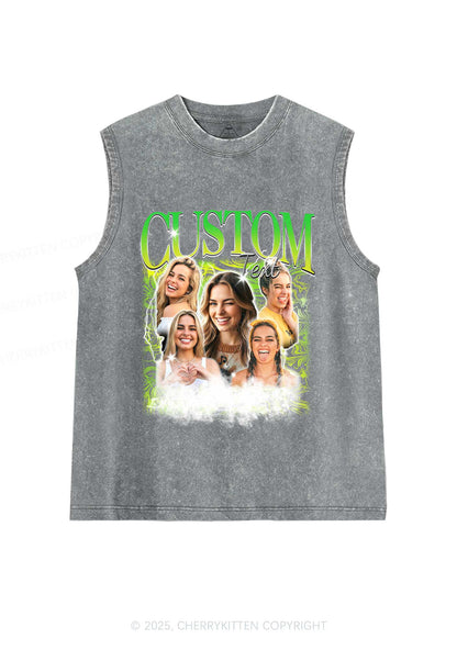 Custom Portrait Glitter Text Y2K Washed Muscle Tank Cherrykitten
