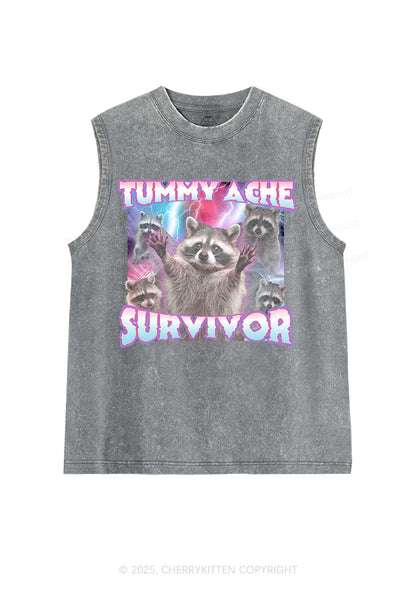 Tummy Ache Survivor Raccoon Y2K Washed Muscle Tank Cherrykitten