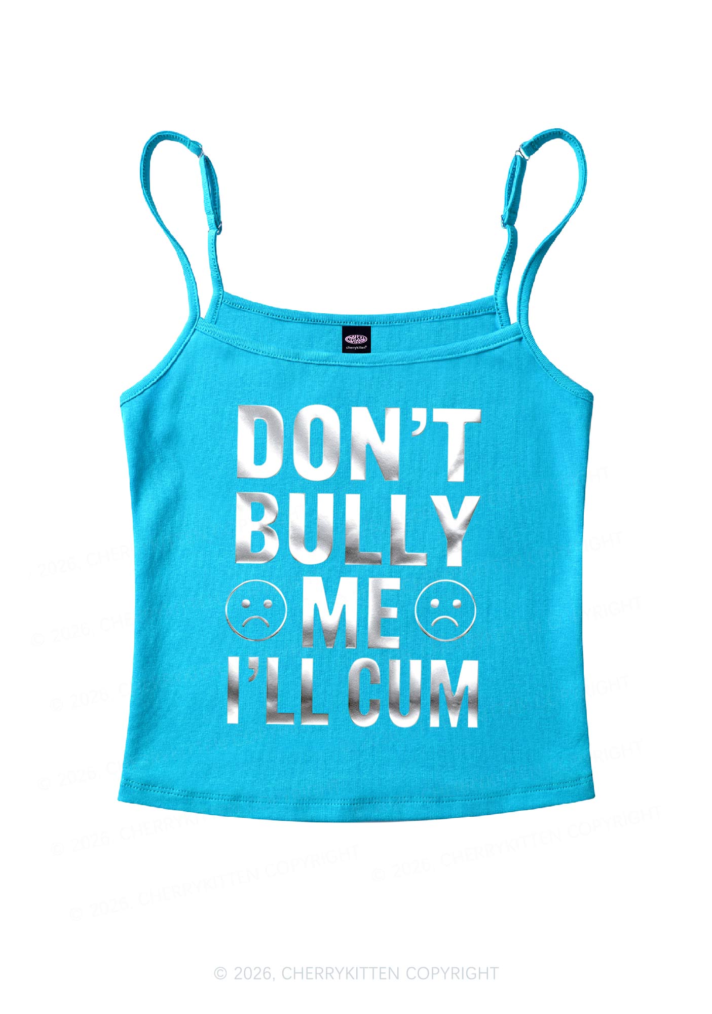 Dont Bully Me Silver Foil Printed Y2K Spaghetti Strap Cami Cherrykitten
