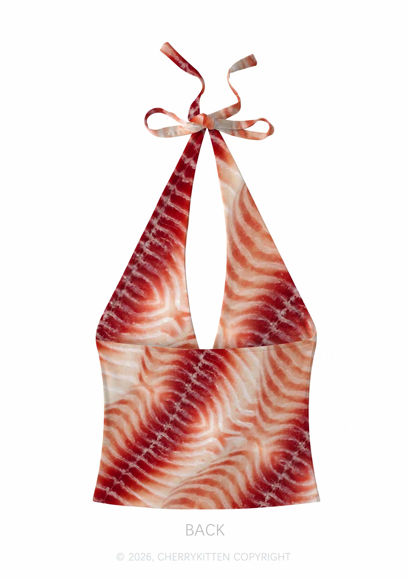 Pork Belly Texture Y2K Print Halter Deep V Neck Cami Cherrykitten