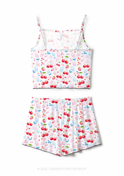 White Cherry Pie Valentine's Day Y2K Print Cami Shorts Pajama Set Cherrykitten