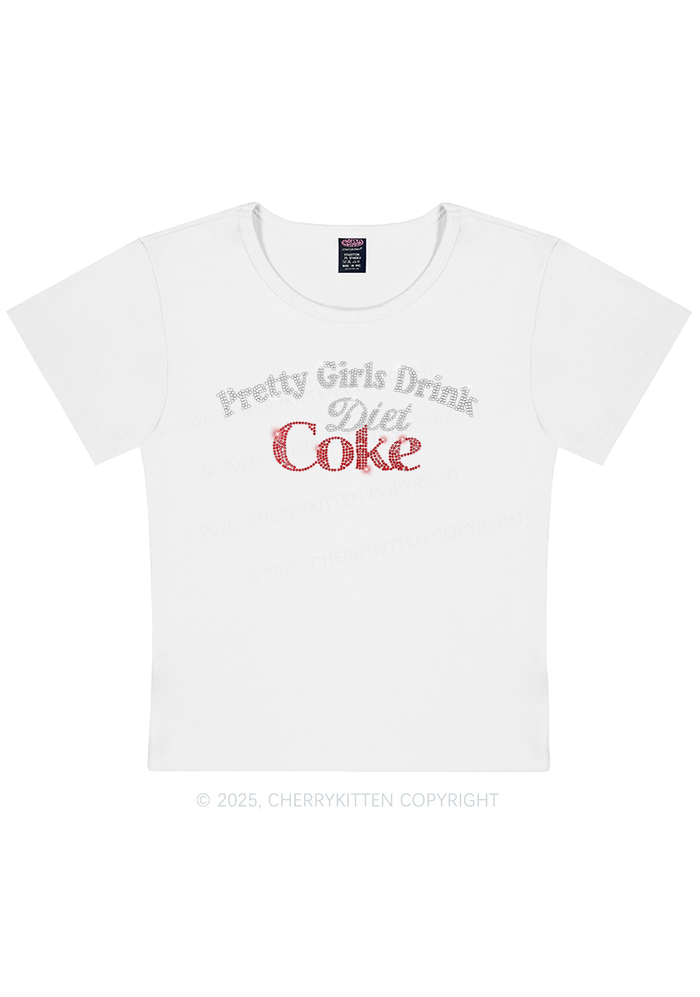 Curvy Rhinestone Pretty Girls Drink Diet Coke Y2K Baby Tee Cherrykitten