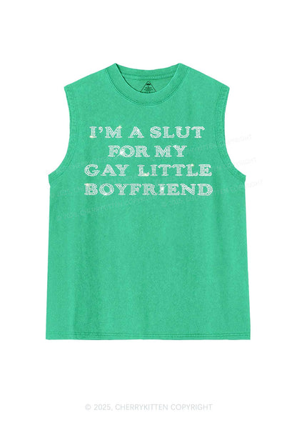 Rhinestone Slxt For My Gay BF Pride Y2K Washed Muscle Tank Cherrykitten