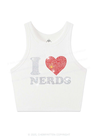 Rhinestone I Love Nerds Y2K Crop Tank Top Cherrykitten