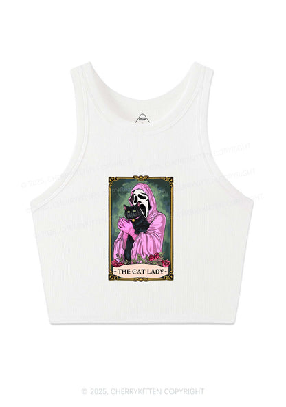 Halloween The Skull Cat Lady Y2K Crop Tank Top Cherrykitten