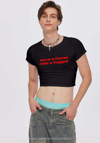 Save Horse Ride Faggot Pride Y2K Baby Tee Cherrykitten