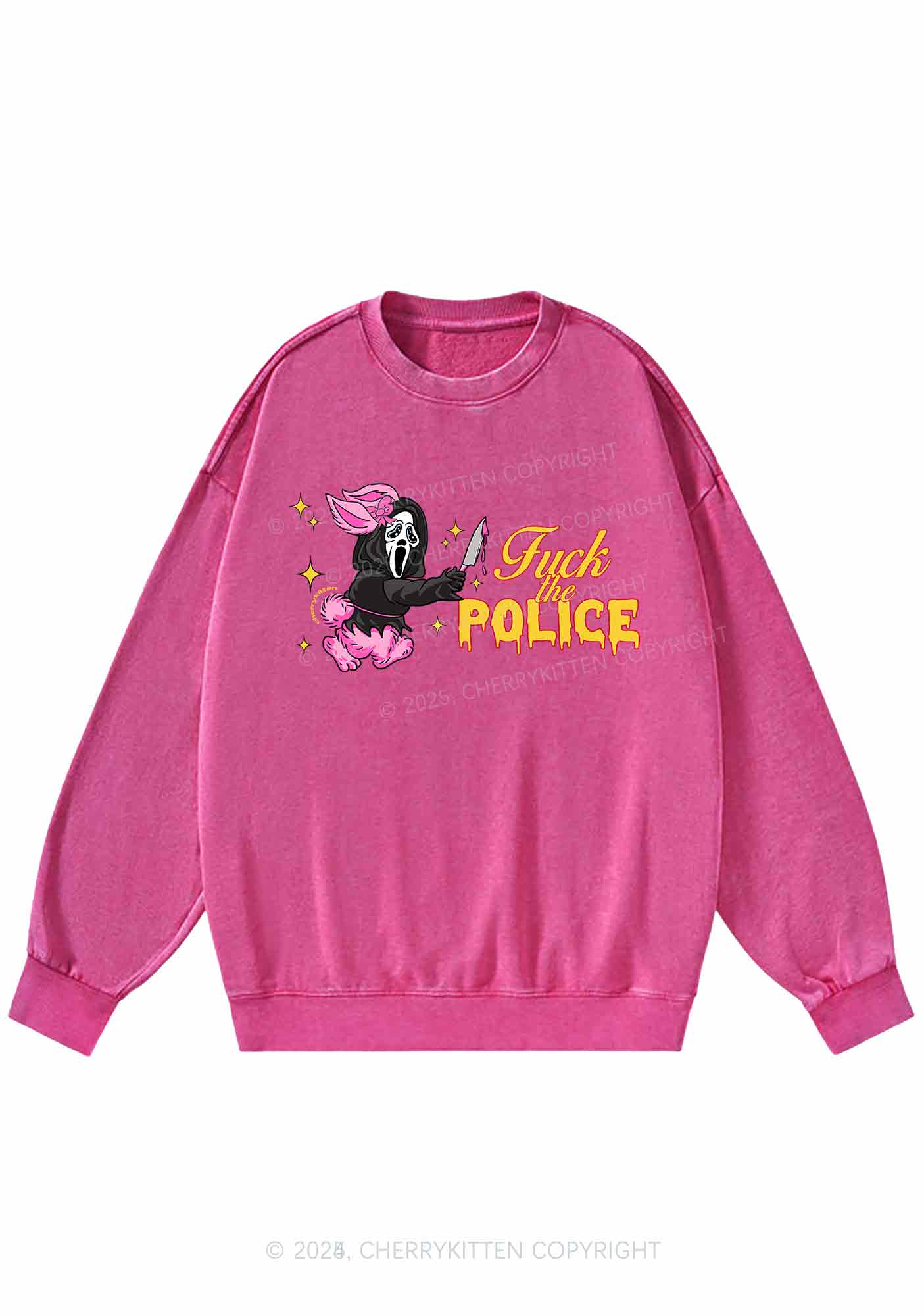 Halloween Fxxk The Police Y2K Washed Sweatshirts Cherrykitten