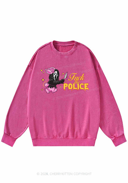 Halloween Fxxk The Police Y2K Washed Sweatshirts Cherrykitten