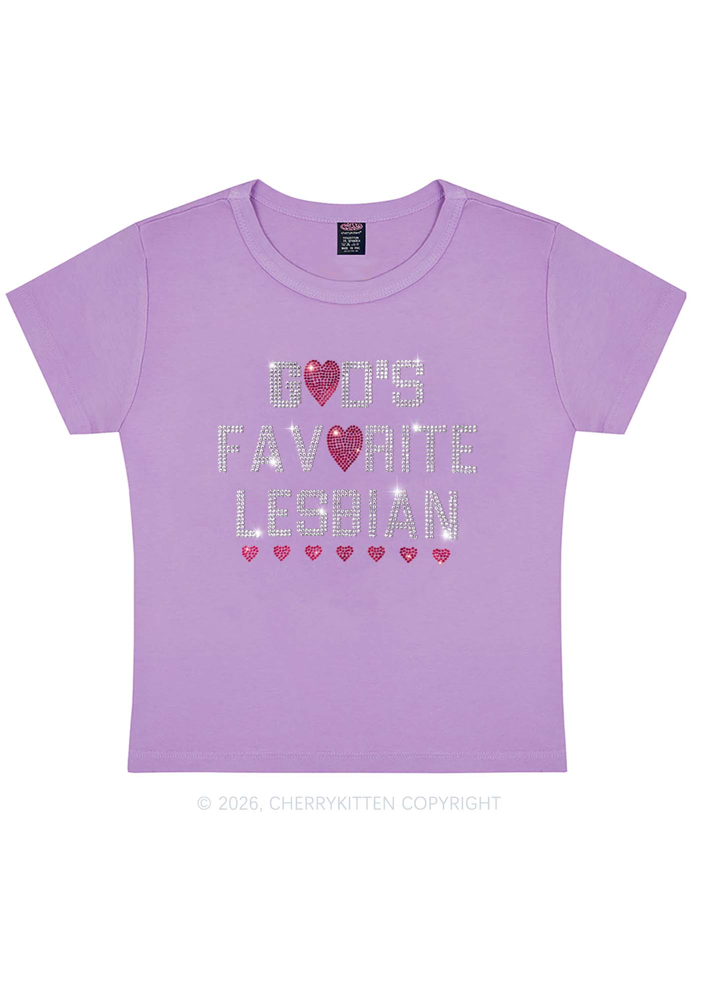 Rhinestone Gods Favorite Lesbian Pride Y2K Baby Tee Cherrykitten