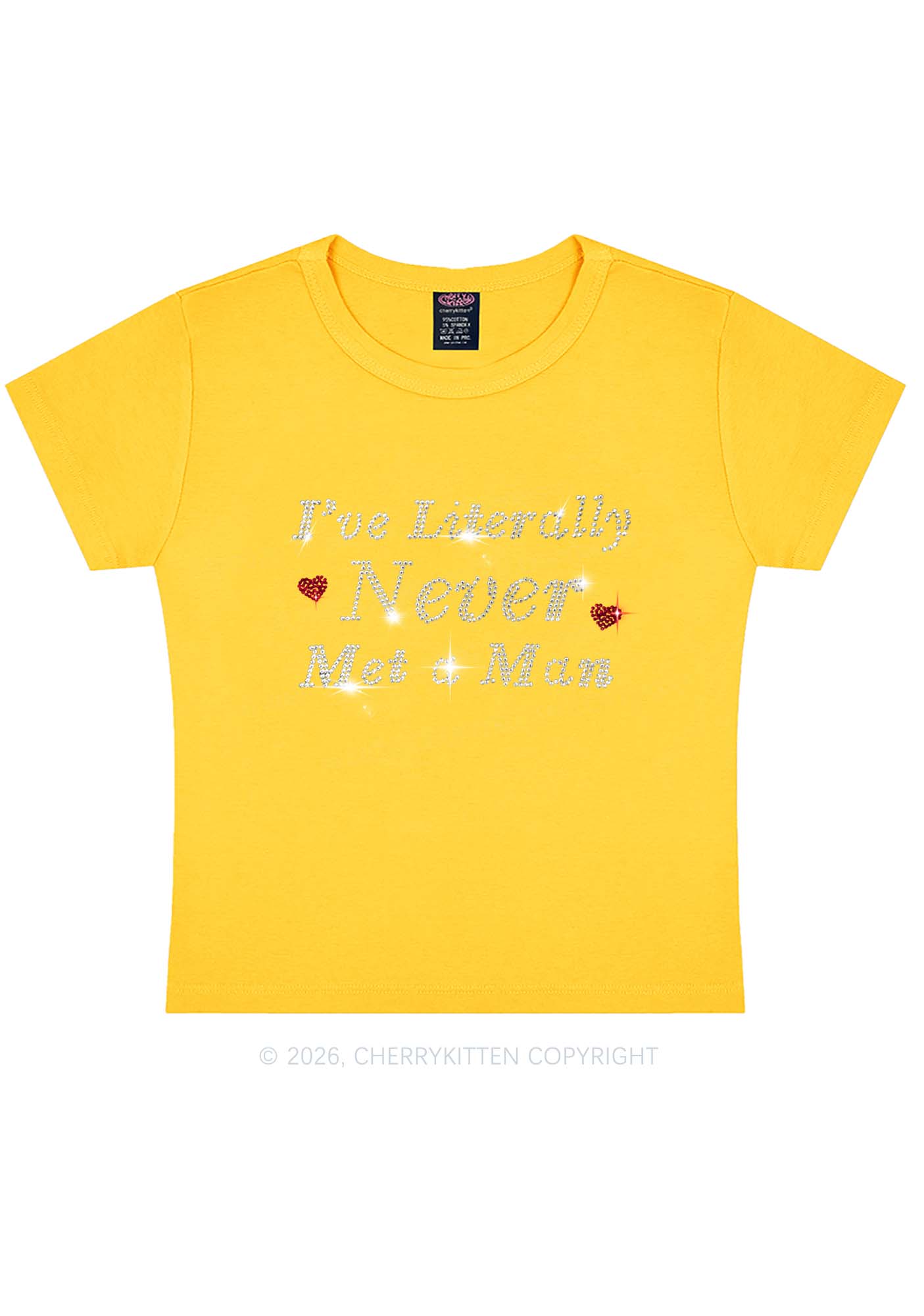 Rhinestone Never Met A Man Pride Y2K Baby Tee Cherrykitten