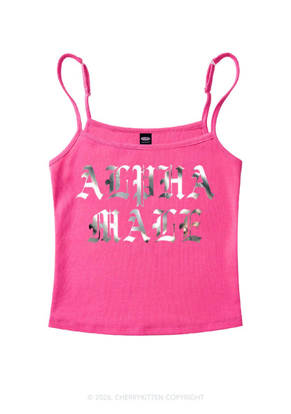 Alpha Male Silver Foil Printed Y2K Spaghetti Strap Cami Cherrykitten