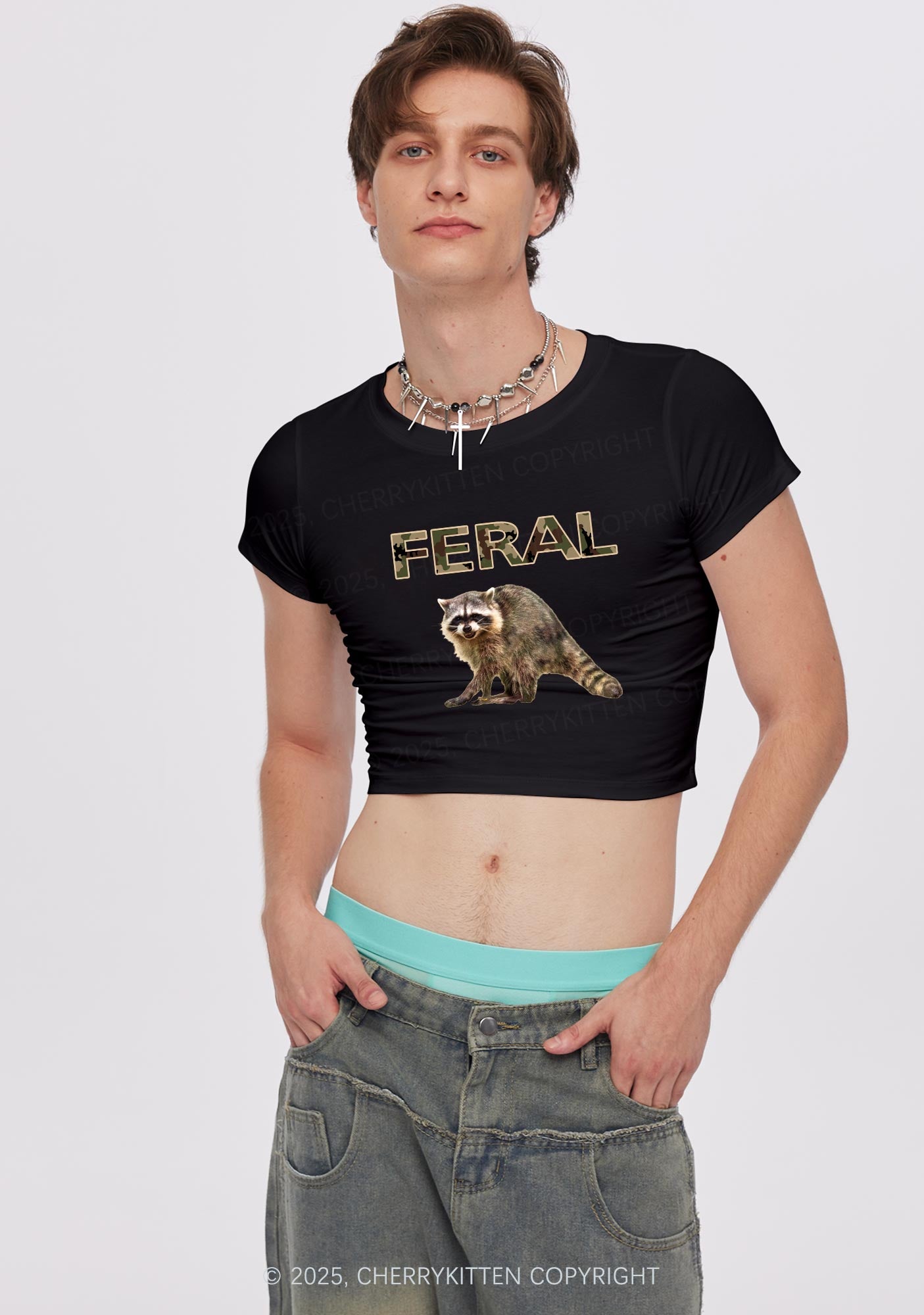 Feral Raccoon Y2K Baby Tee Cherrykitten
