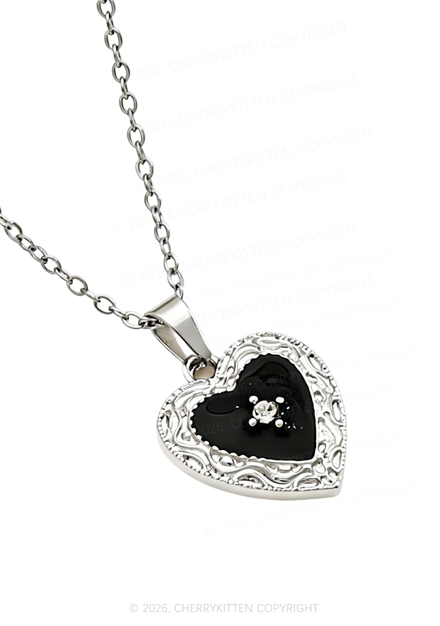 Black Heart Y2K Necklace Cherrykitten