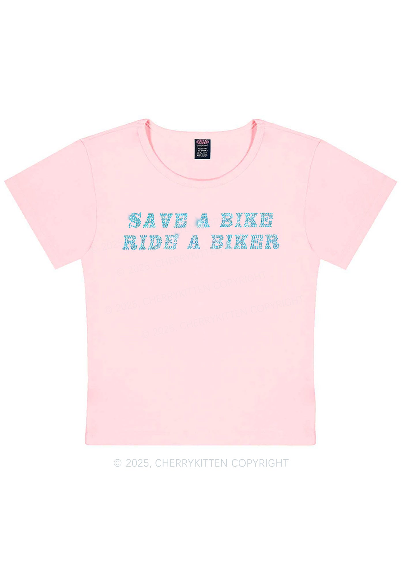 Rhinestone Save Bike Ride Biker Y2K Baby Tee Cherrykitten
