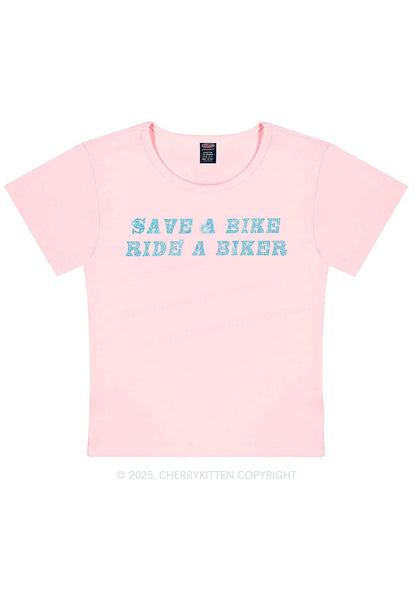 Rhinestone Save Bike Ride Biker Y2K Baby Tee Cherrykitten