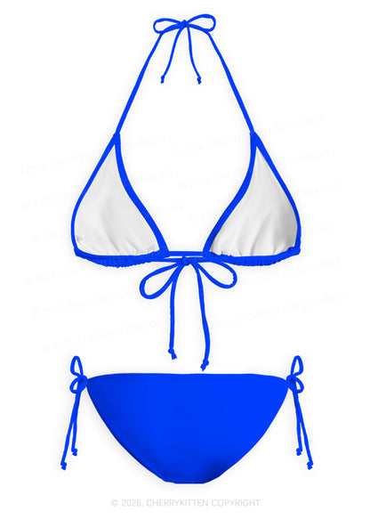 Royal Blue Plain Y2K Print Bikini Set Cherrykitten