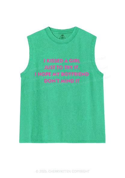 I Just Kissed A Girl Pride Y2K Washed Muscle Tank Cherrykitten