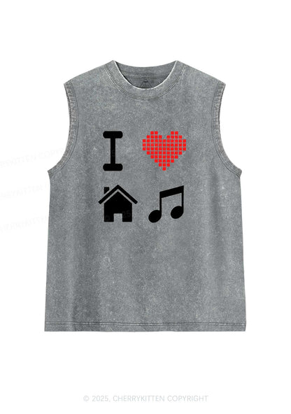 I Love House Music Y2K Washed Muscle Tank Cherrykitten