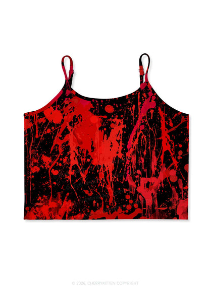 Halloween Red Blood On Black Y2K Print Cami Crop Top Cherrykitten