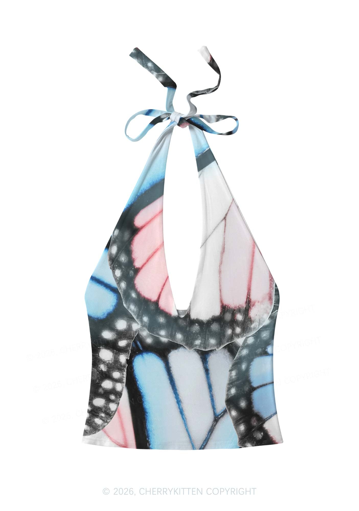 Trans Butterfly Wing Pride Y2K Print Halter Deep V Neck Cami Cherrykitten