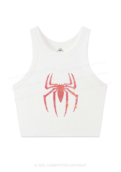 Rhinestone Red Spider Y2K Crop Tank Top Cherrykitten