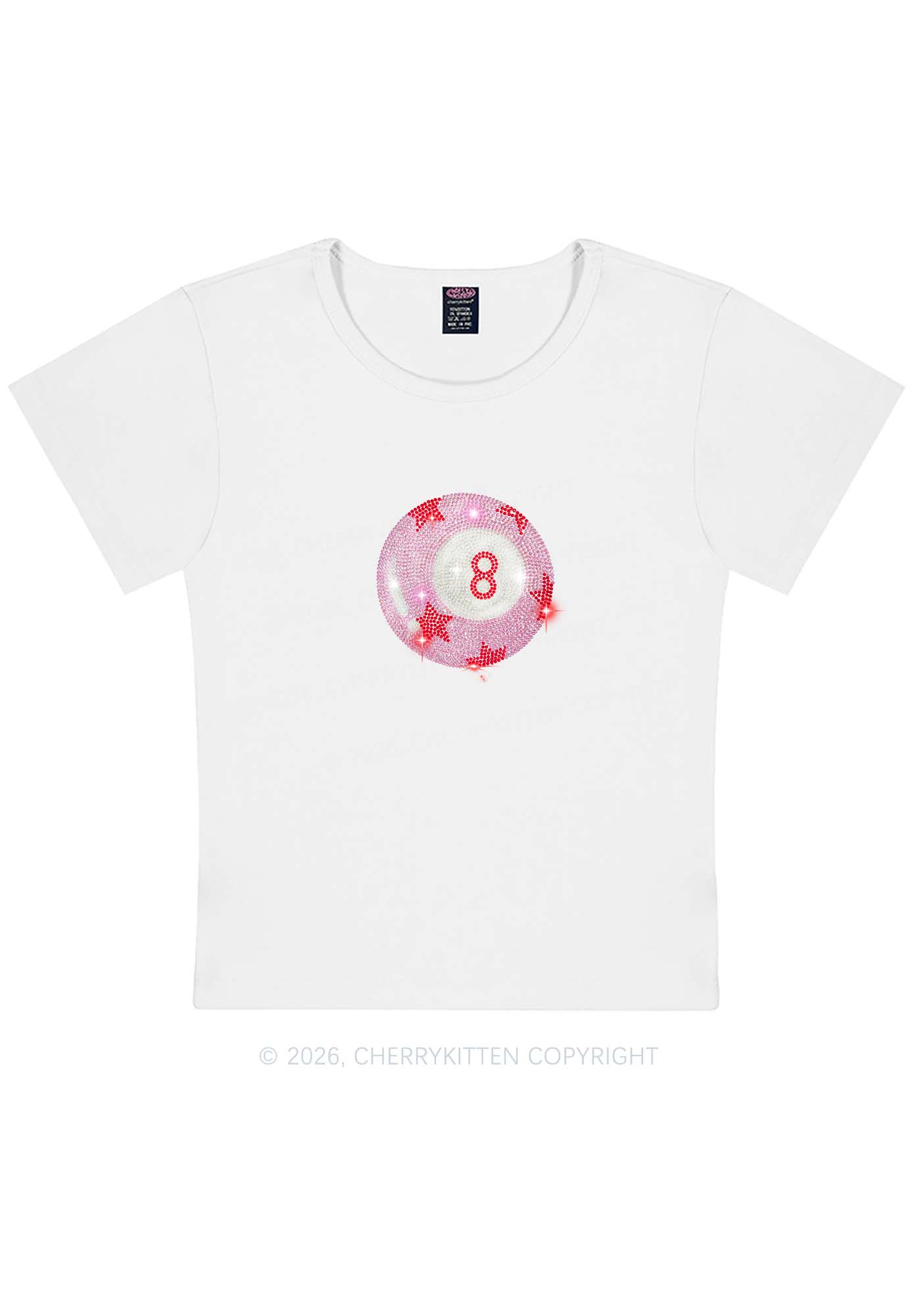 Rhinestone Pink Eight Ball Star Y2K Baby Tee Cherrykitten