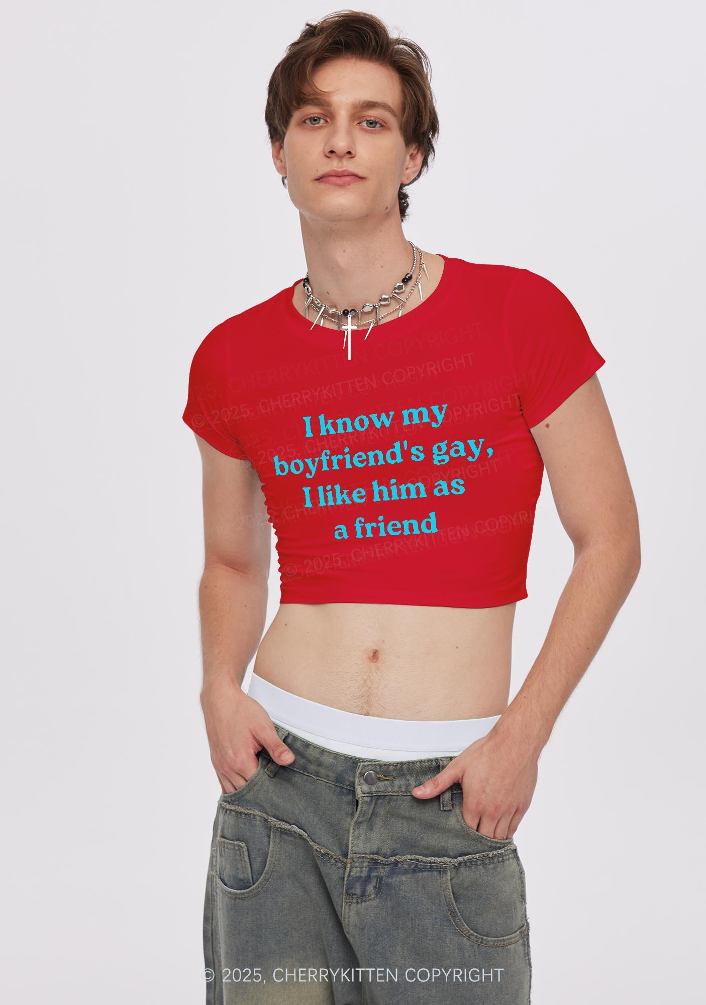 I Know My BF Is Gay Pride Y2K Baby Tee Cherrykitten