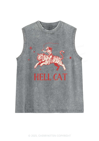 Cowgirl Hell Cat Y2K Washed Muscle Tank Cherrykitten