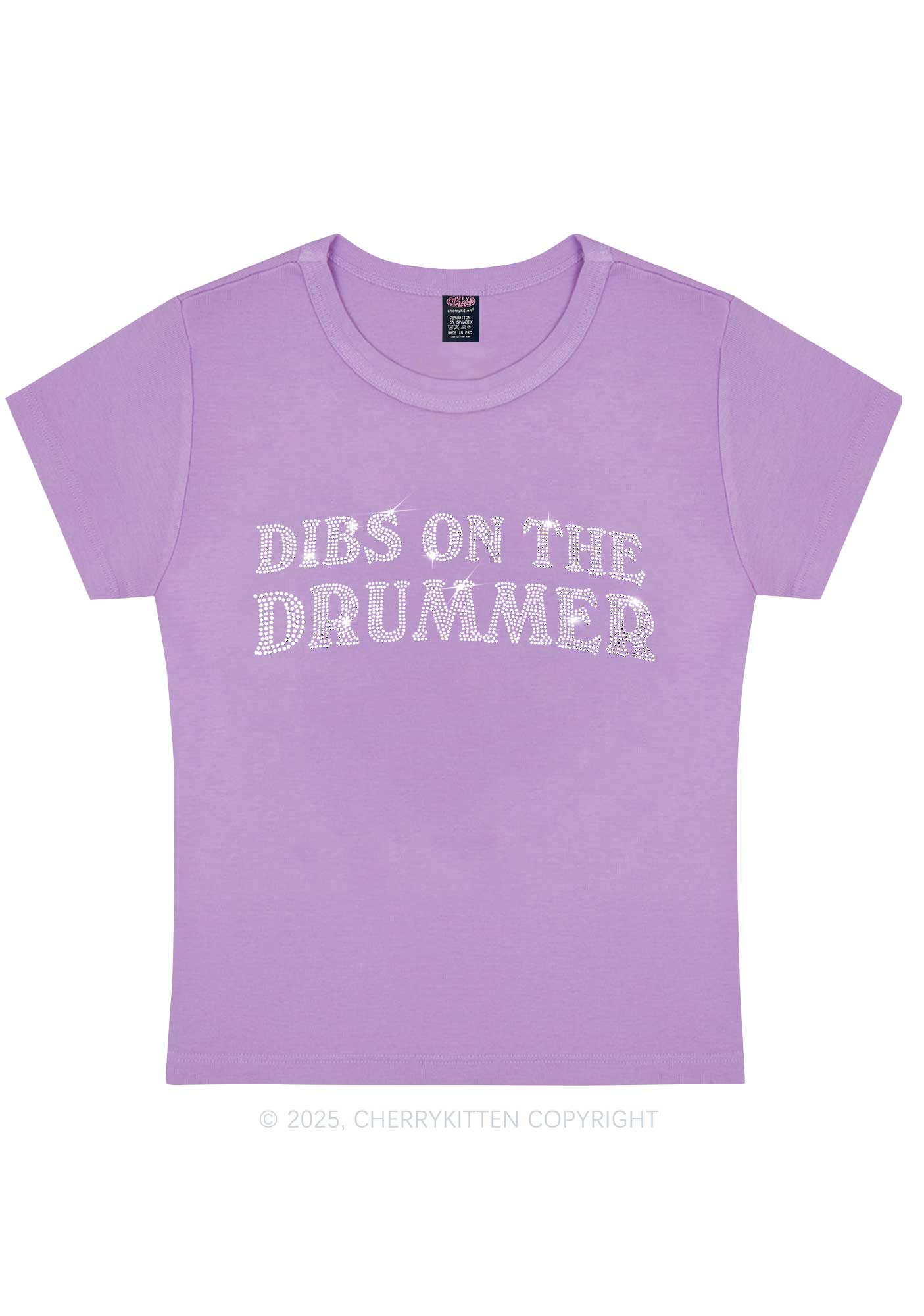 Rhinestone Dibs On The Drummer Y2K Baby Tee Cherrykitten
