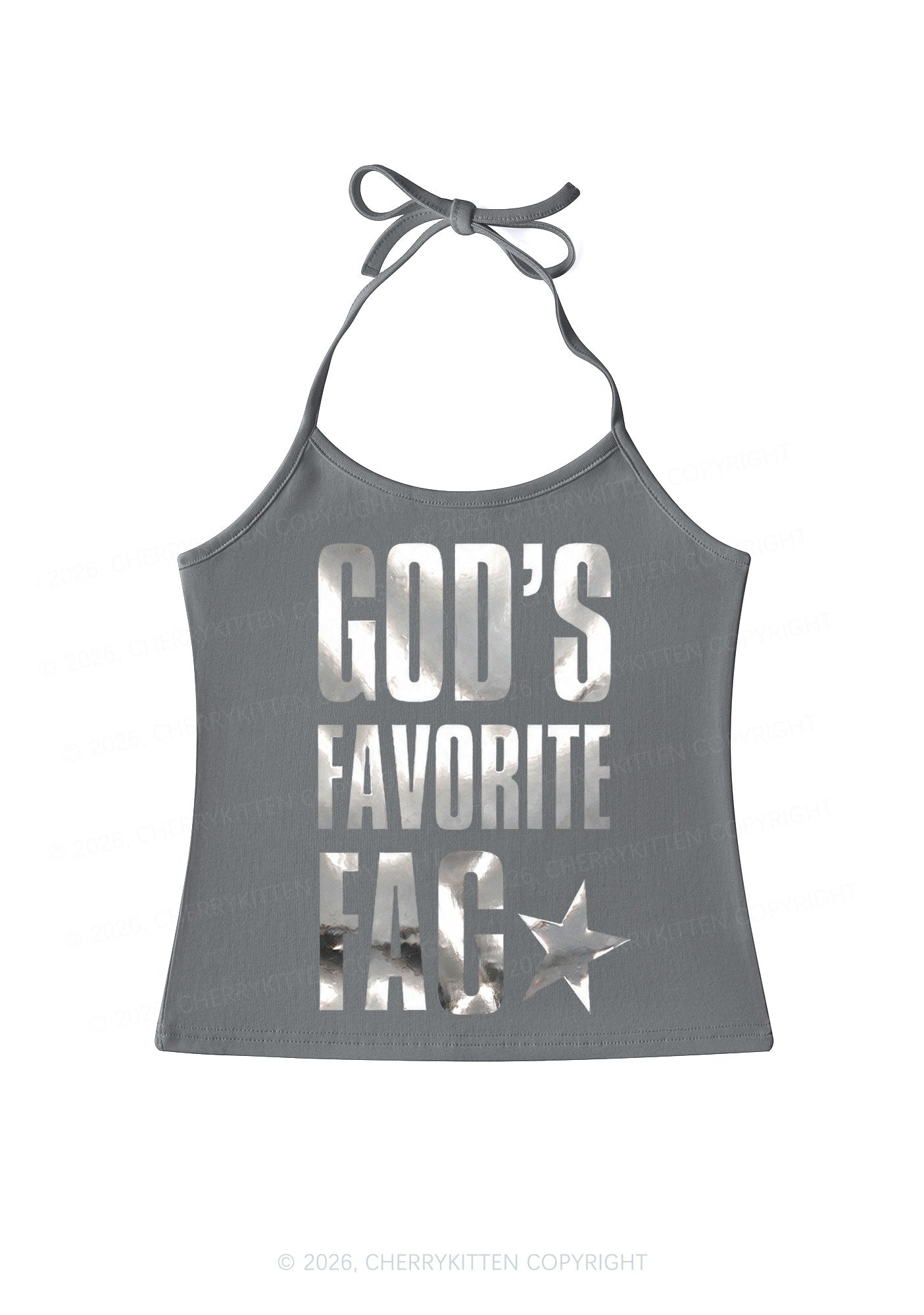 Gods Favorite Fag Pride Silver Foil Printed Y2K Halter Neck Cami Cherrykitten