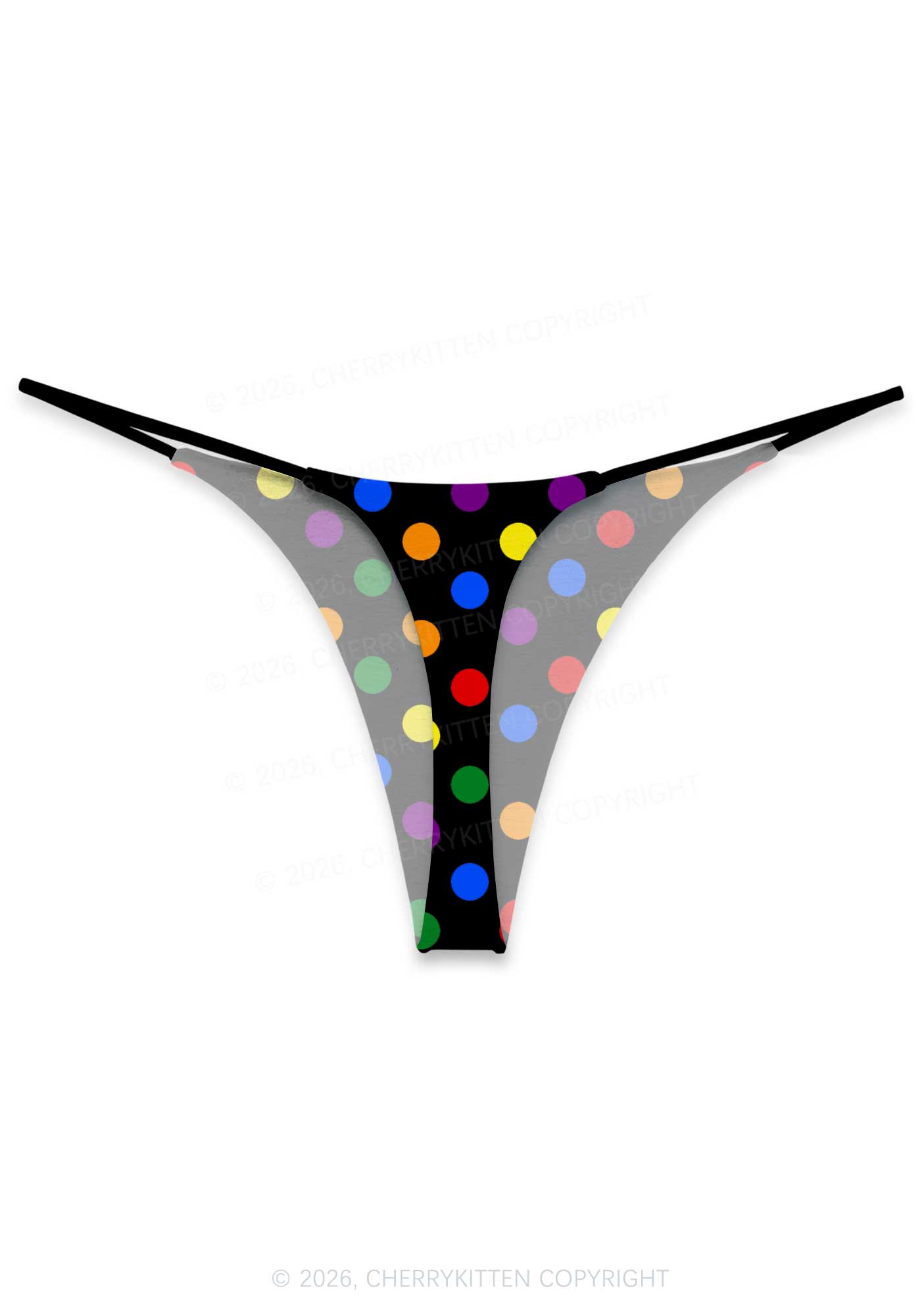 Rainbow Dots On Black Pride Y2K Print Bikini String Thong Cherrykitten