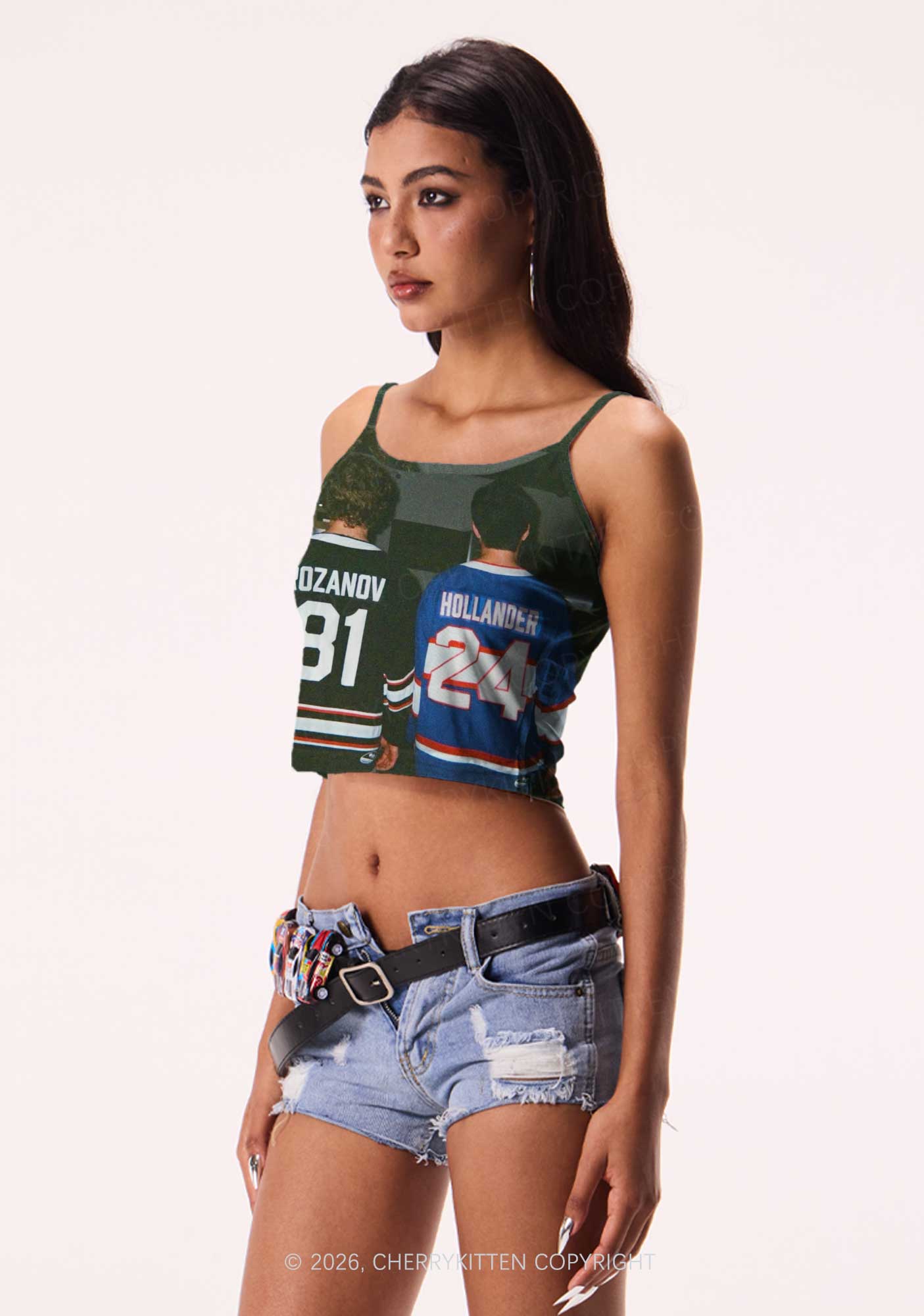 Couple Jersey HR Y2K Print Cami Crop Top Cherrykitten