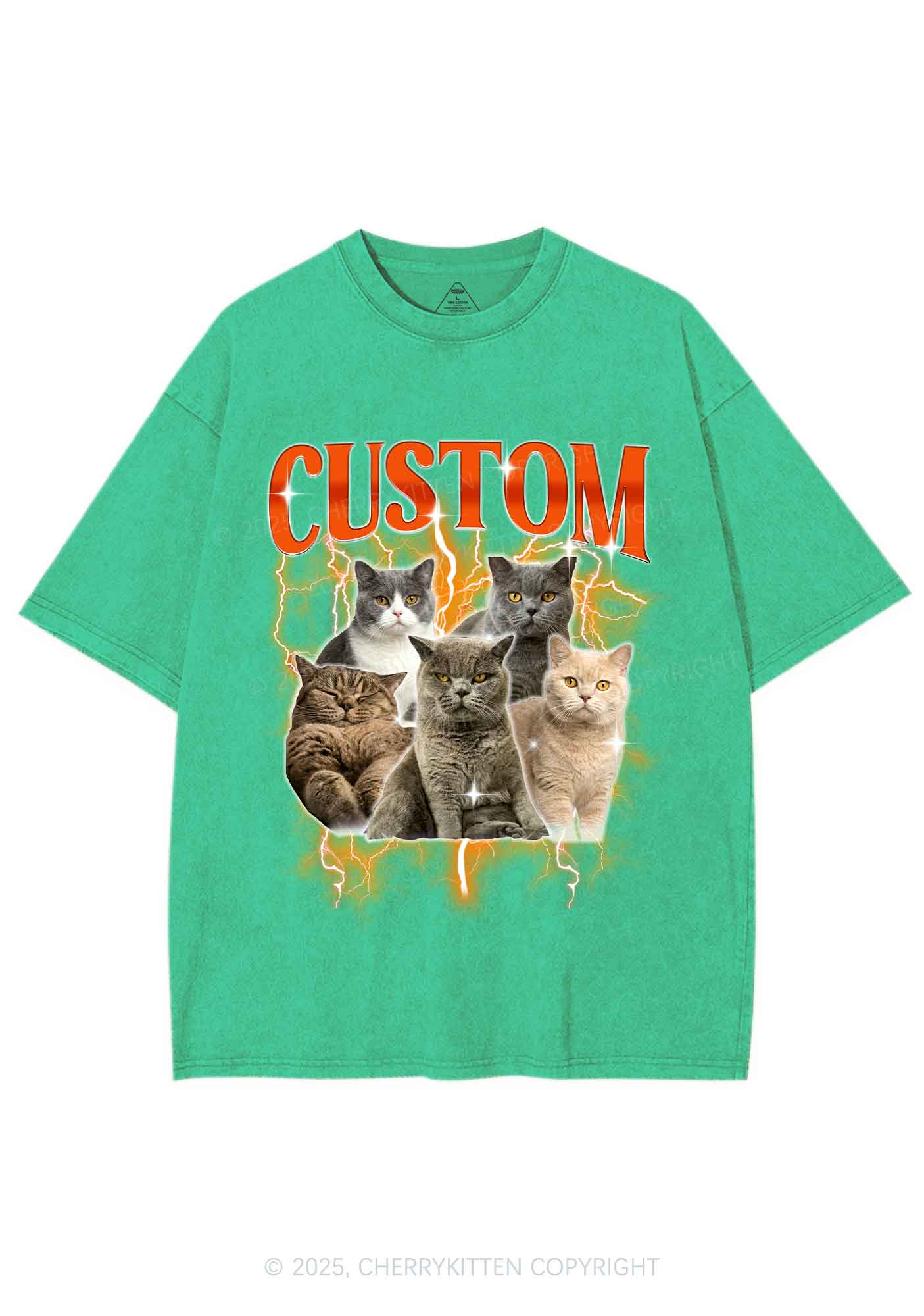 Custom Collage Pet Photo Y2K Shirts Washed Tee Cherrykitten
